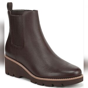 Women Vionic New Leather Brown Ankle Bootie Wedge Boots